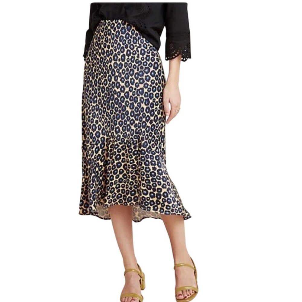 Anthropologie Maeve Quiet Luxury Leopard Bias Cut Midi Slip Skirt M